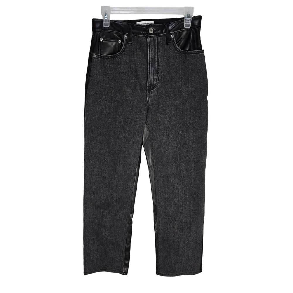 Abercrombie & Fitch Jeans Womens 28 6R Ankle Straight Black Faux Leather & Denim